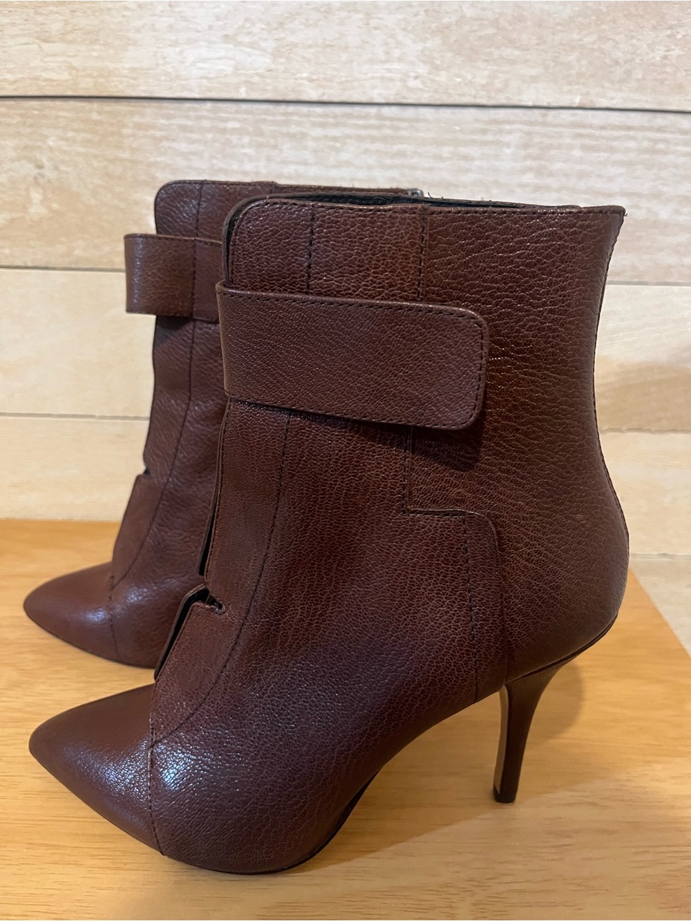 Pour La Victoire Brown Leather Pointed Ankle Booties - Picture 5 of 11